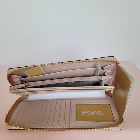 MICHAEL KORS Signature Logo Jet Set Travel Continental Wallet/Wristlet-Pwr Blush - Picture 13 of 16